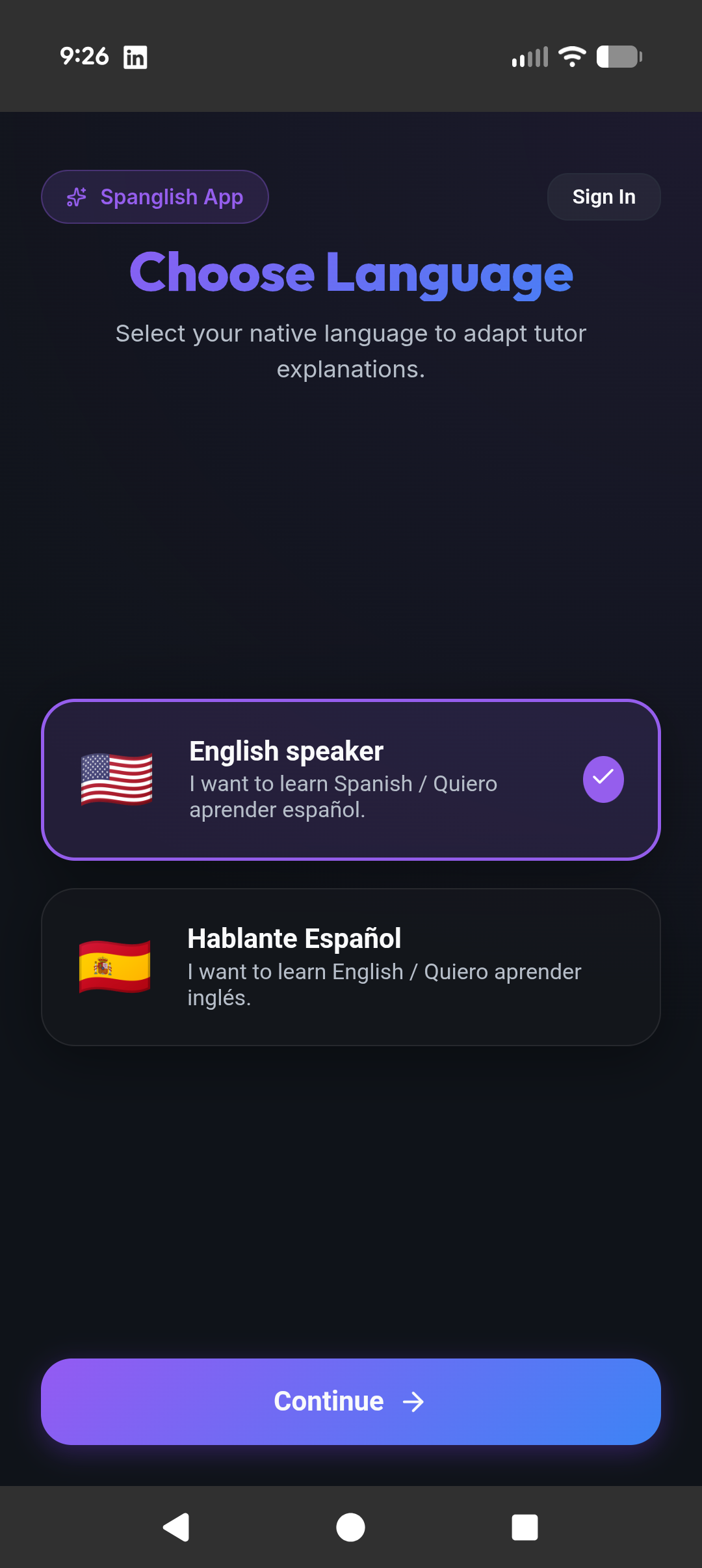 Spanglish App Screen